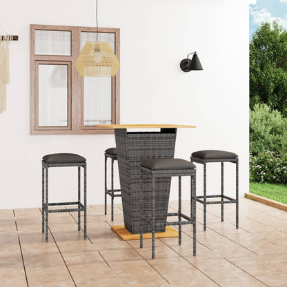 Set da Bar da Giardino 5 pz con Cuscini in Polyrattan Grigio - homemem39
