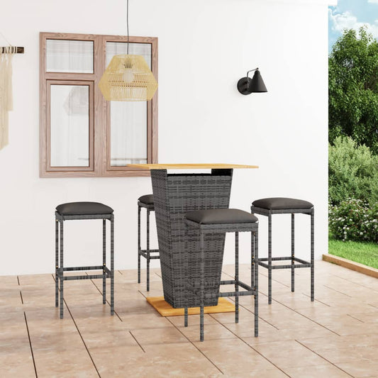 Set da Bar da Giardino 5 pz con Cuscini in Polyrattan Grigio - homemem39