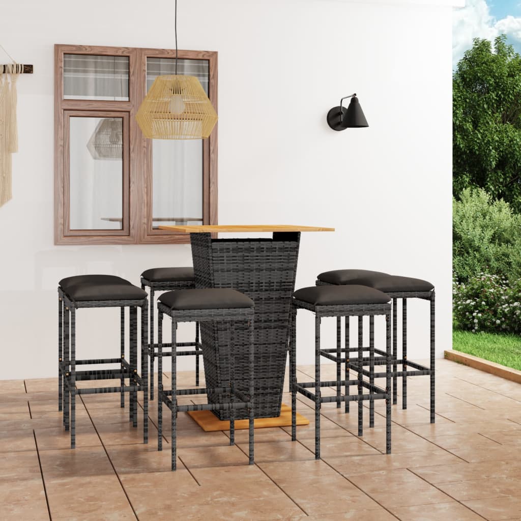 Set da Bar per Giardino 9 pz con Cuscini in Polyrattan Grigio - homemem39