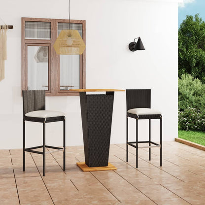 3 pc Garden Bar Set with Black Polyrattan Cushions