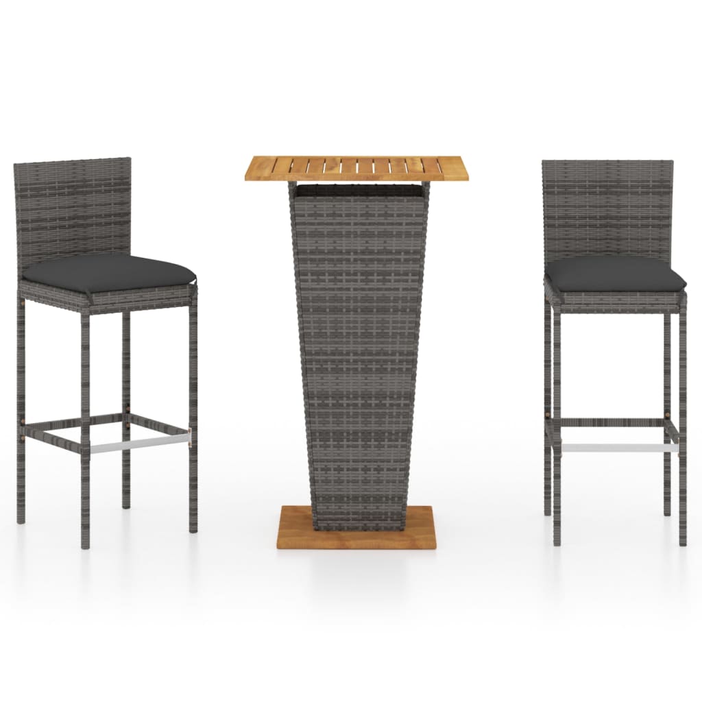 Set Bar da Giardino 3 pz con Cuscini in Polyrattan Grigio | homemem39