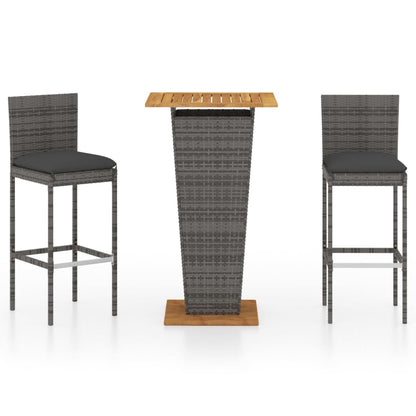 Set Bar da Giardino 3 pz con Cuscini in Polyrattan Grigio | homemem39