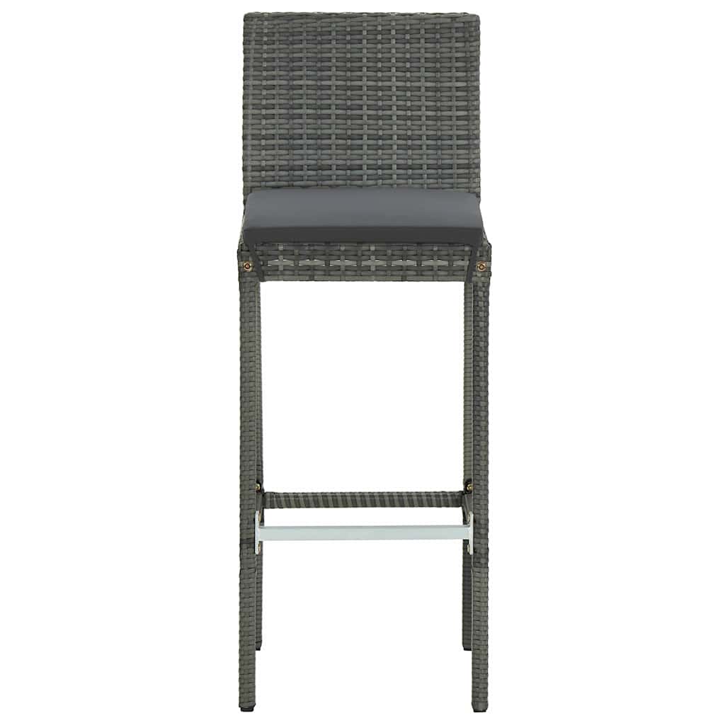 Set Bar da Giardino 3 pz con Cuscini in Polyrattan Grigio