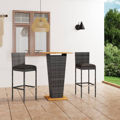 Set Bar da Giardino 3 pz con Cuscini in Polyrattan Grigio | homemem39