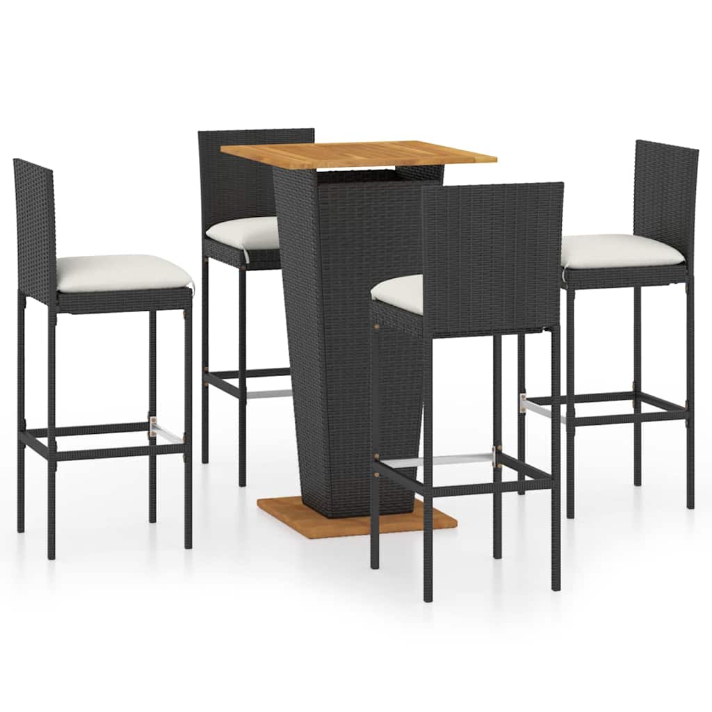 Set da Bar da Giardino 5 pz con Cuscini in Polyrattan Nero