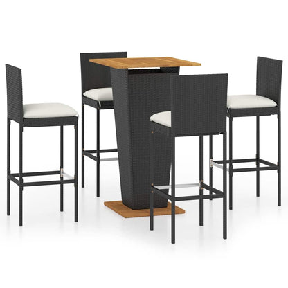 Set da Bar da Giardino 5 pz con Cuscini in Polyrattan Nero