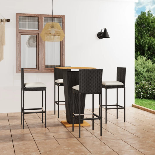 Set da Bar da Giardino 5 pz con Cuscini in Polyrattan Nero