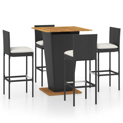 Set da Bar da Giardino 5 pz con Cuscini in Polyrattan Nero | homemem39