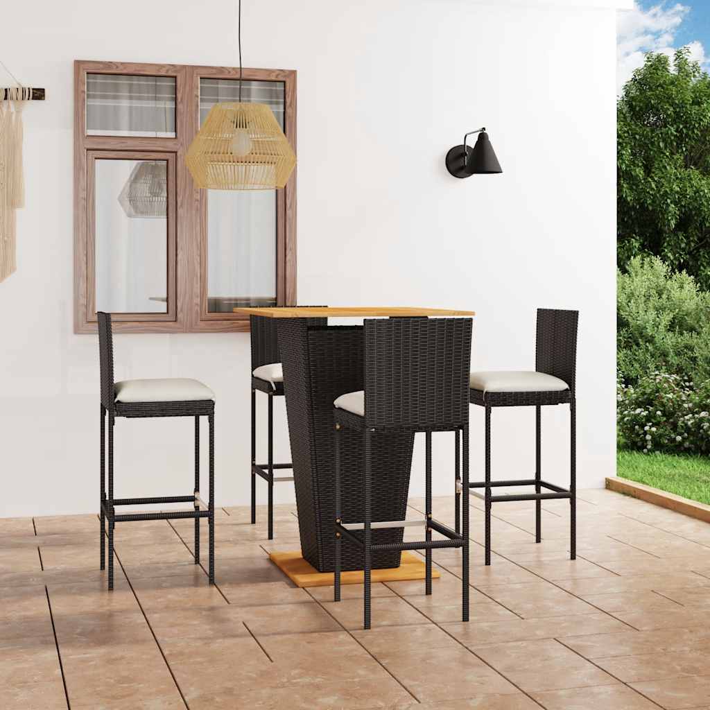 Set da Bar da Giardino 5 pz con Cuscini in Polyrattan Nero | homemem39
