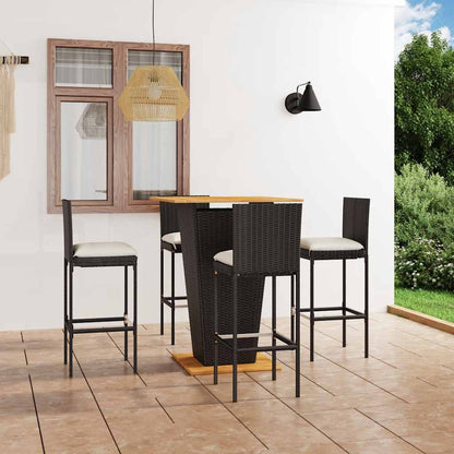 Set da Bar da Giardino 5 pz con Cuscini in Polyrattan Nero | homemem39