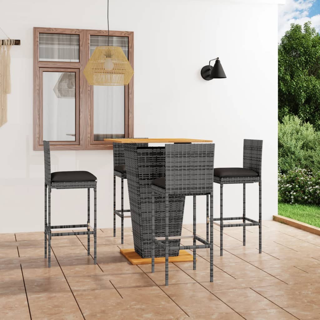 Set da Bar da Giardino 5 pz con Cuscini in Polyrattan Grigio - homemem39