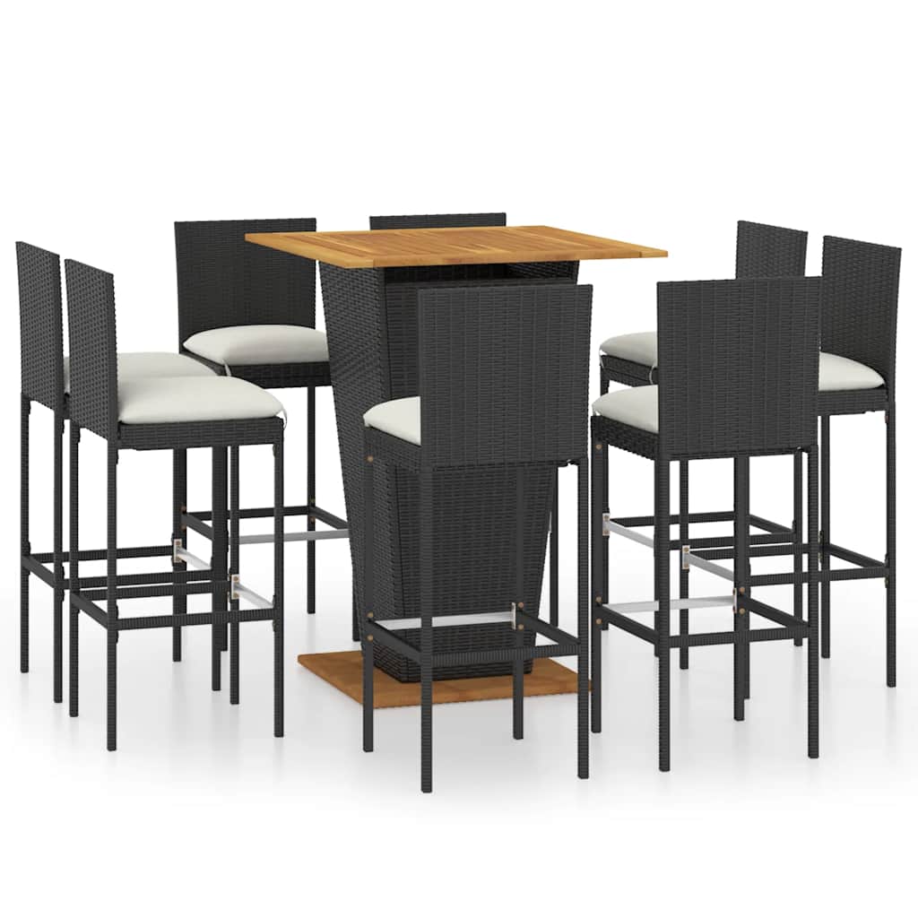 Set da Bar da Giardino 9 pz con Cuscini in Polyrattan Nero | homemem39