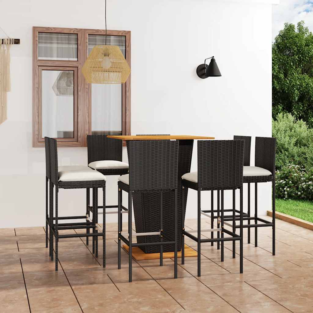Set da Bar da Giardino 9 pz con Cuscini in Polyrattan Nero | homemem39