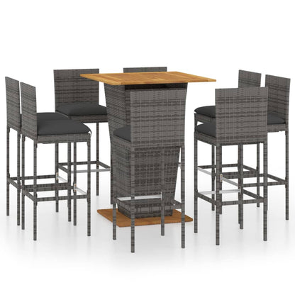 Set da Bar per Giardino 9 pz con Cuscini in Polyrattan Grigio | homemem39