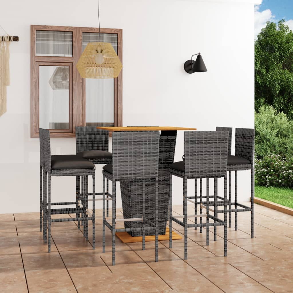 Set da Bar per Giardino 9 pz con Cuscini in Polyrattan Grigio | homemem39