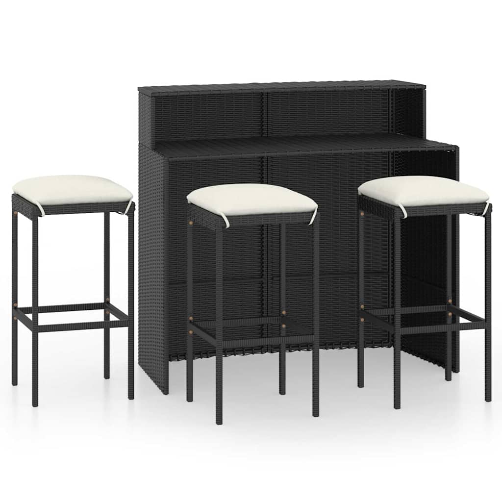 Set Bar da Giardino 4 pz con Cuscini Nero
