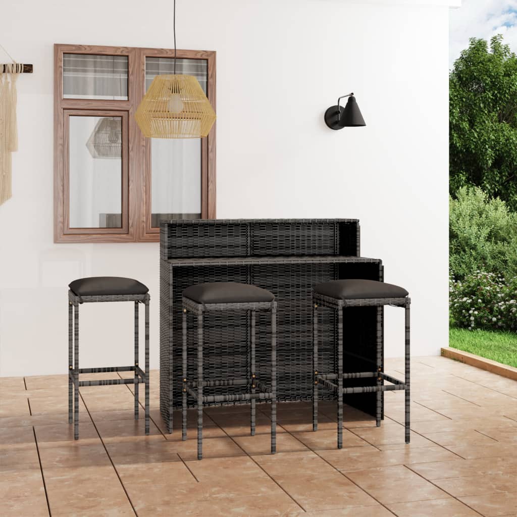 Set Bar da Giardino 4 pz con Cuscini Grigio - homemem39