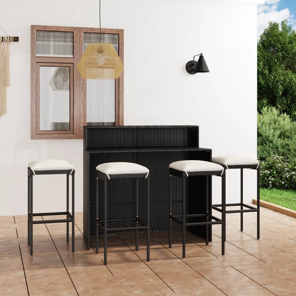 Set da Bar da Giardino 5 pz con Cuscini Nero - homemem39