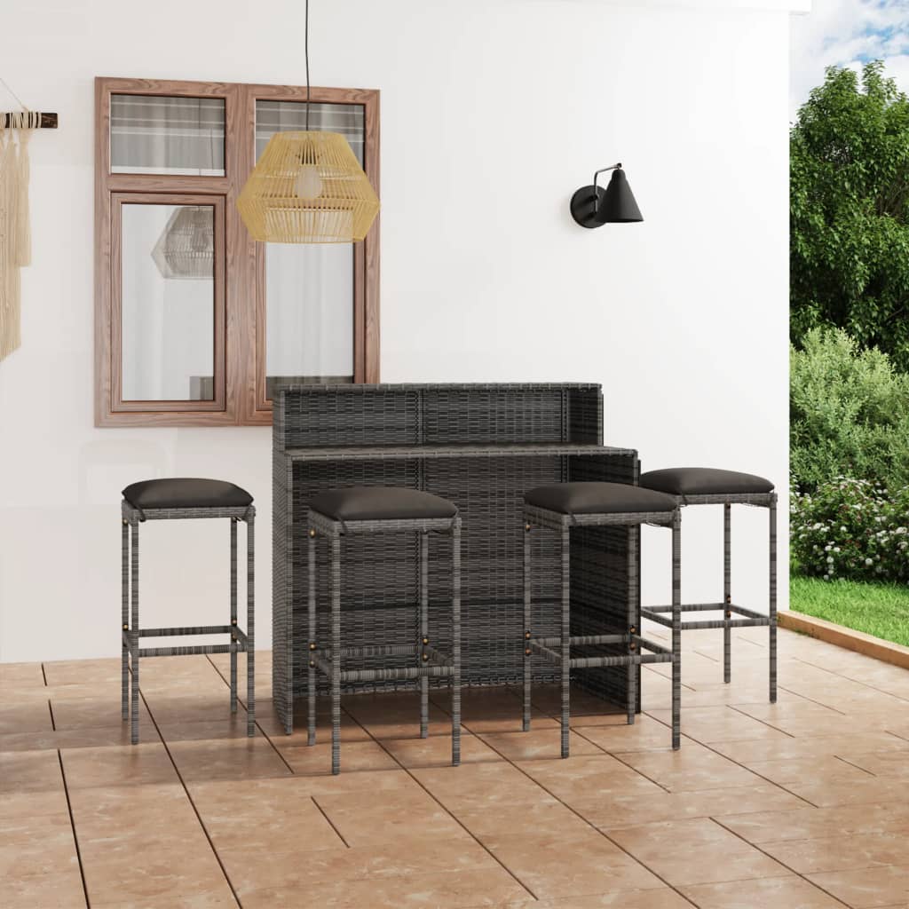 Set Bar da Giardino 5 pz con Cuscini Grigio - homemem39