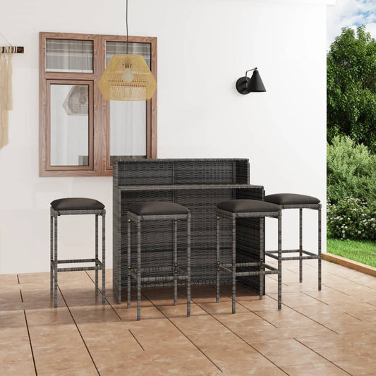 Set Bar da Giardino 5 pz con Cuscini Grigio - homemem39