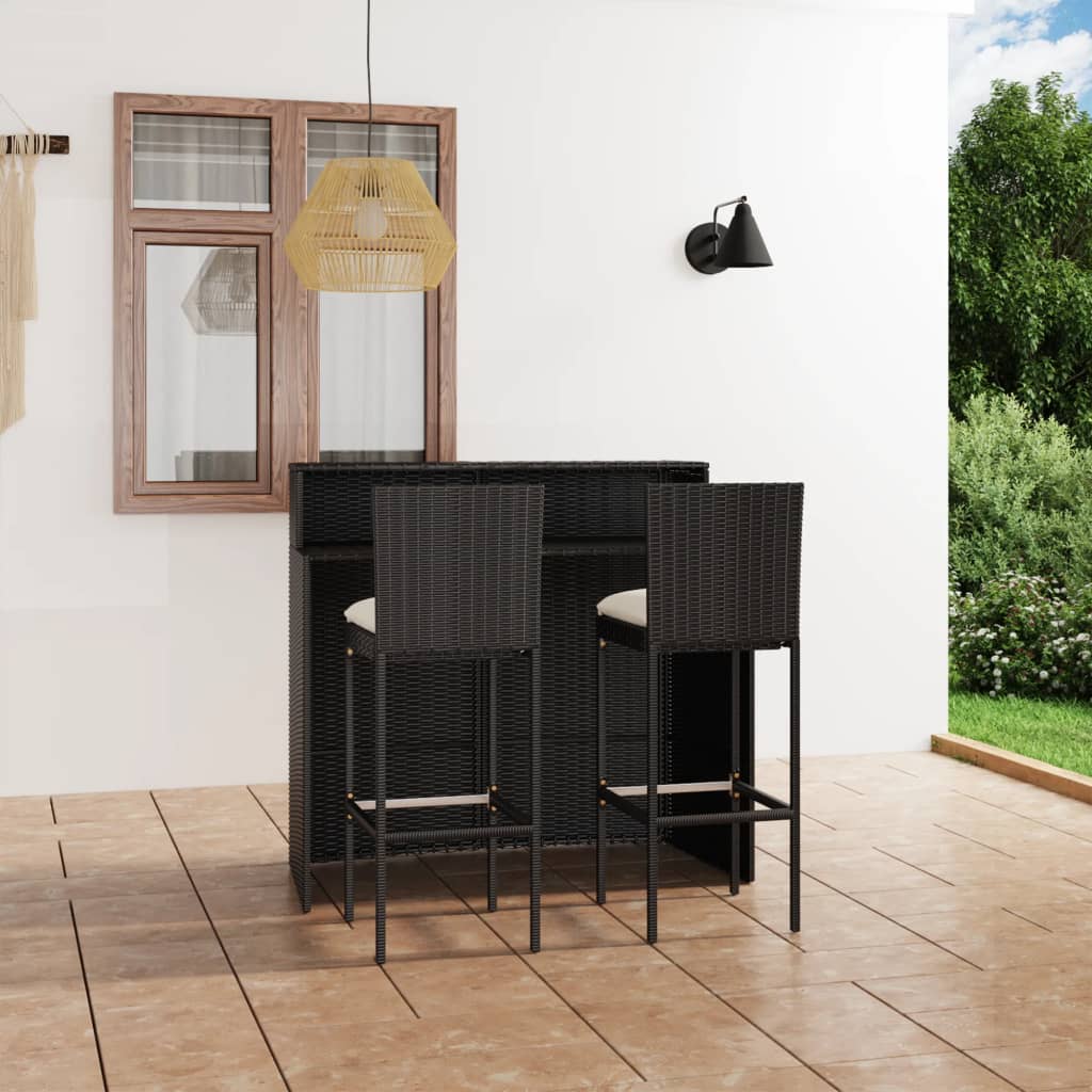 Set Bar da Giardino 3 pz con Cuscini Nero - homemem39