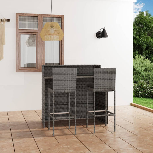 Set Bar da Giardino 3 pz con Cuscini Grigio - homemem39