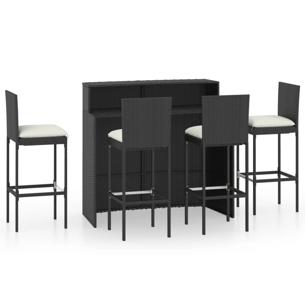 Set da Bar da Giardino 5 pz con Cuscini Nero - homemem39