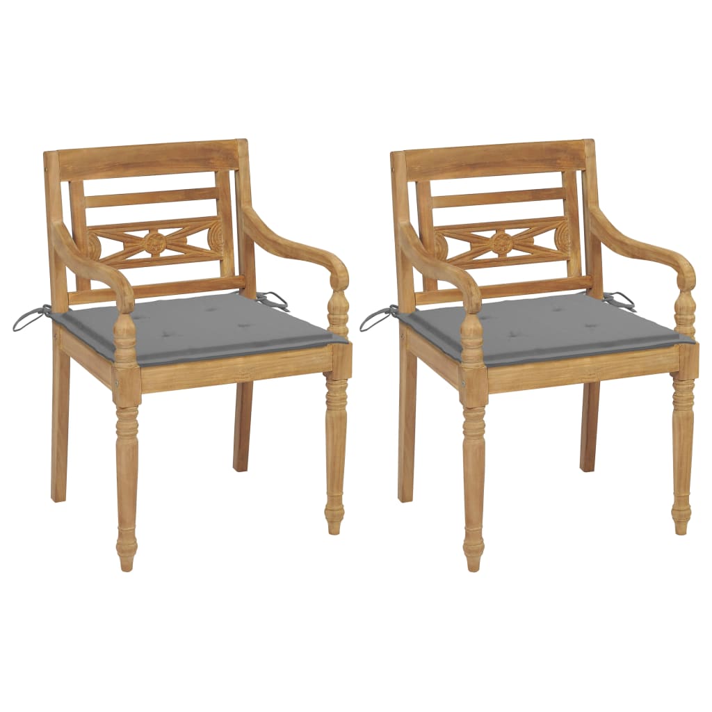 Batavia Chairs 2 pcs with Gray Cushions in Solid Teak