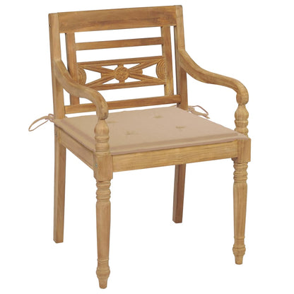 Sedie Batavia 2 pz con Cuscini Beige in Massello di Teak