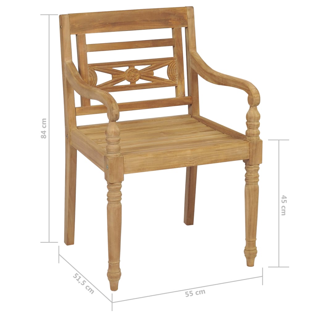 Sedie Batavia 2 pz con Cuscini Beige in Massello di Teak