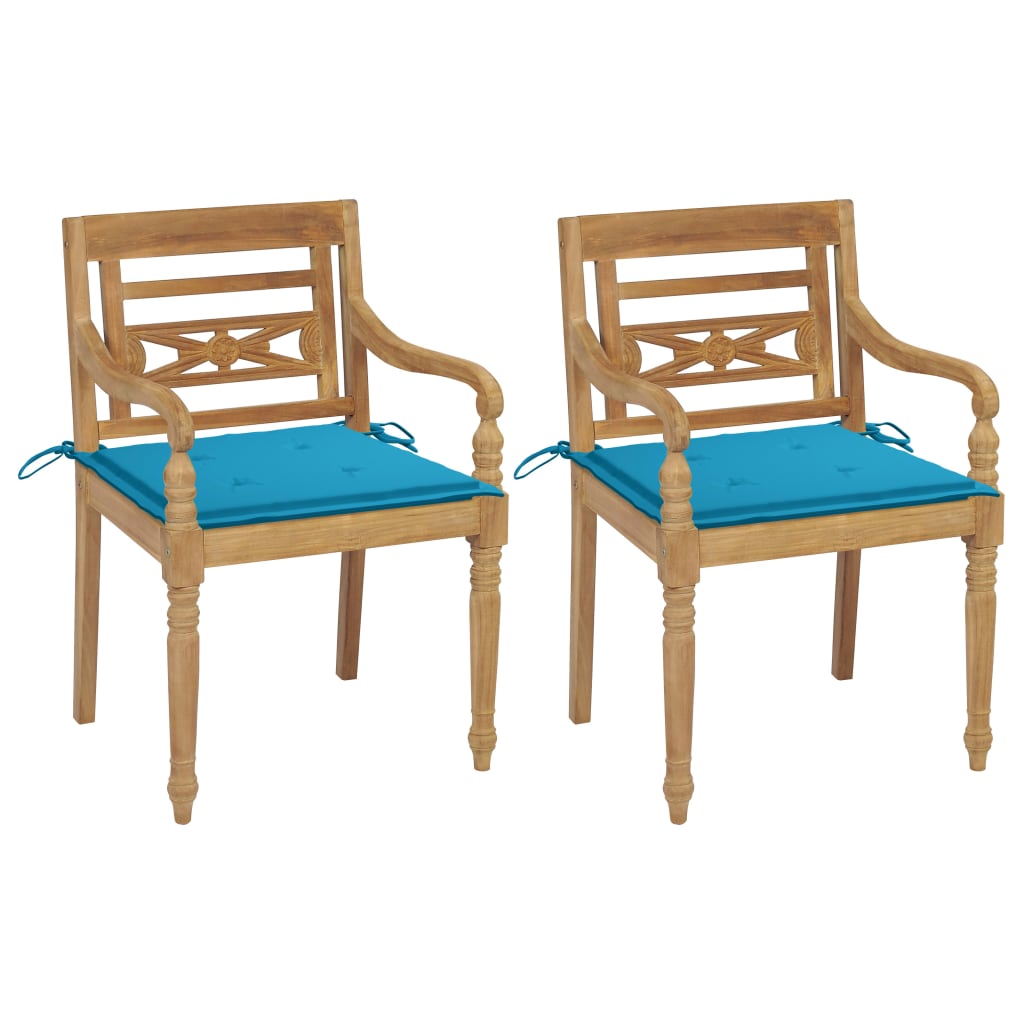 Batavia Chairs 2 pcs with Blue Cushions in Solid Teak