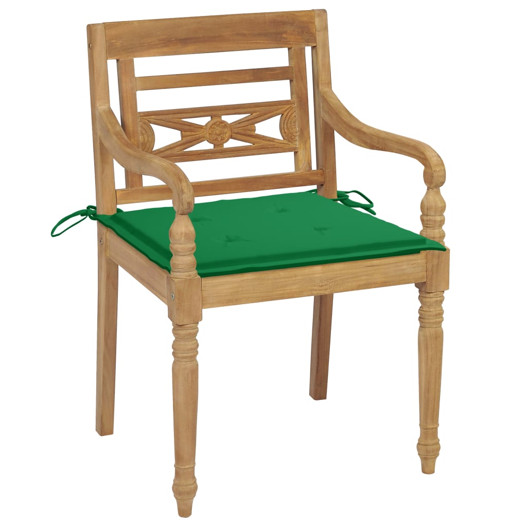 Batavia Chairs 2 pcs with Green Cushions in Solid Teak