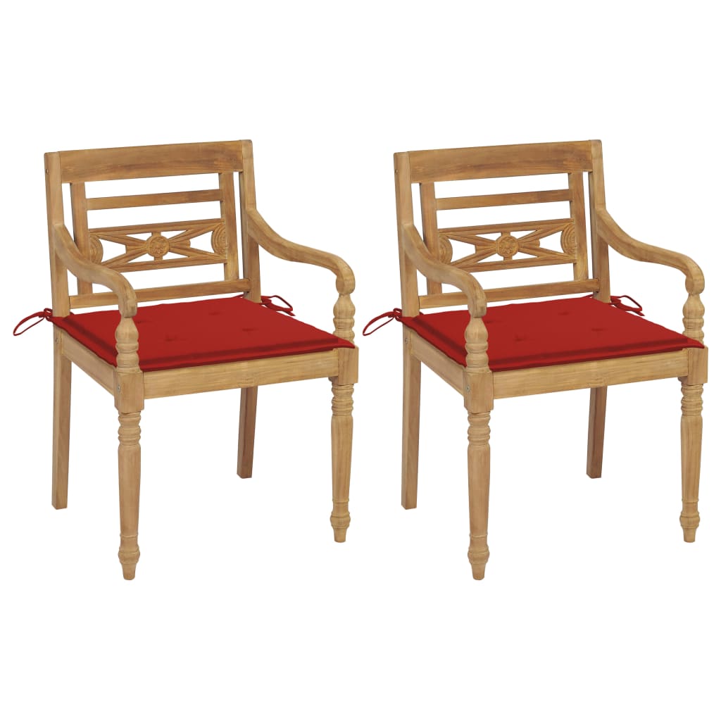 Batavia Chairs 2 pcs with Red Cushions in Solid Teak