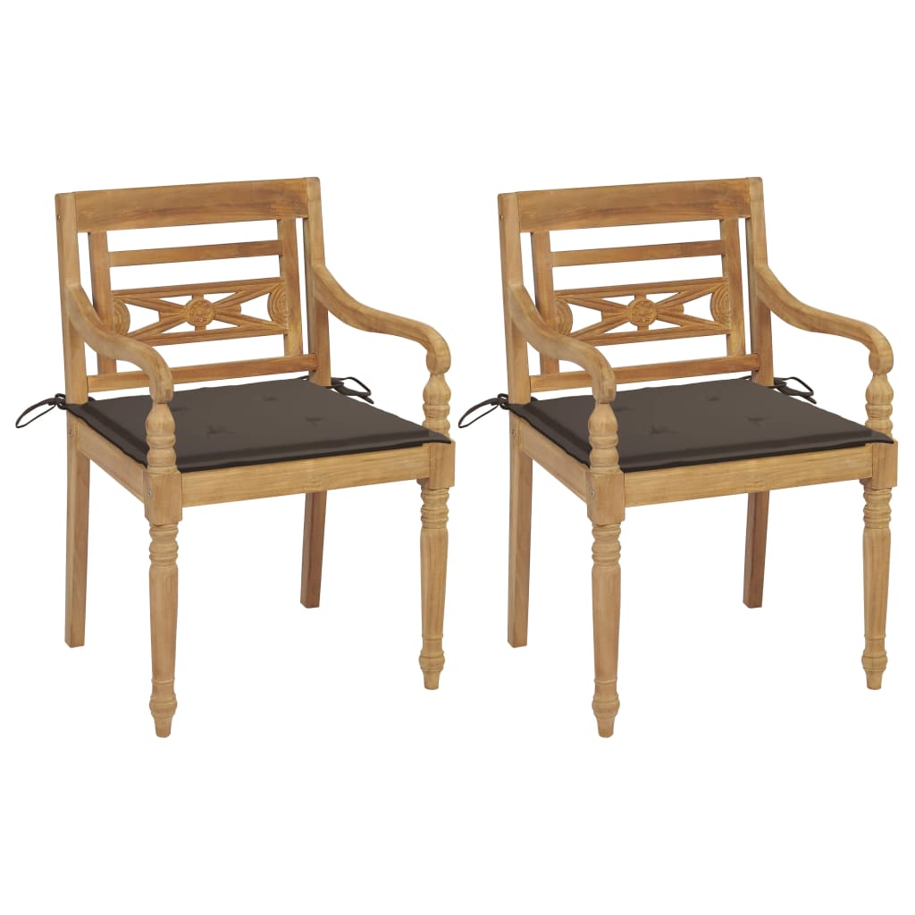 Batavia Chairs 2 pcs with Taupe Cushions in Solid Teak