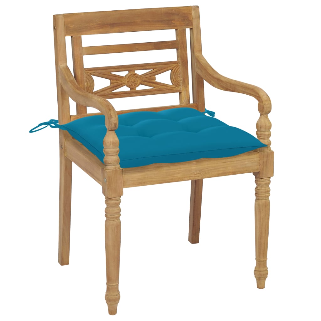 Batavia Chairs 2 pcs with Blue Cushions in Solid Teak