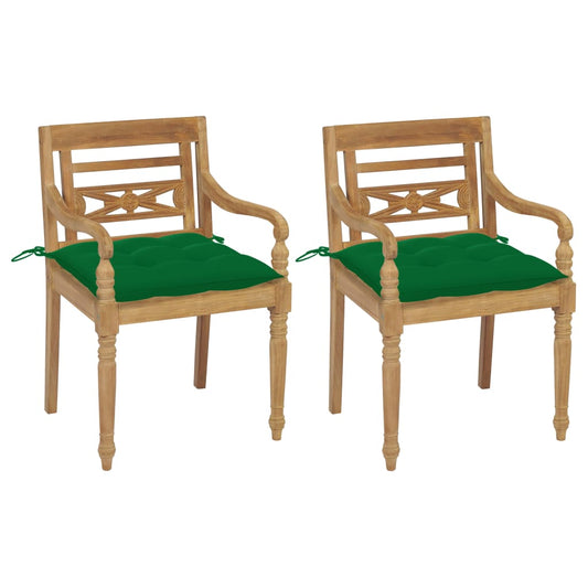 Batavia Chairs 2 pcs with Green Cushions in Solid Teak