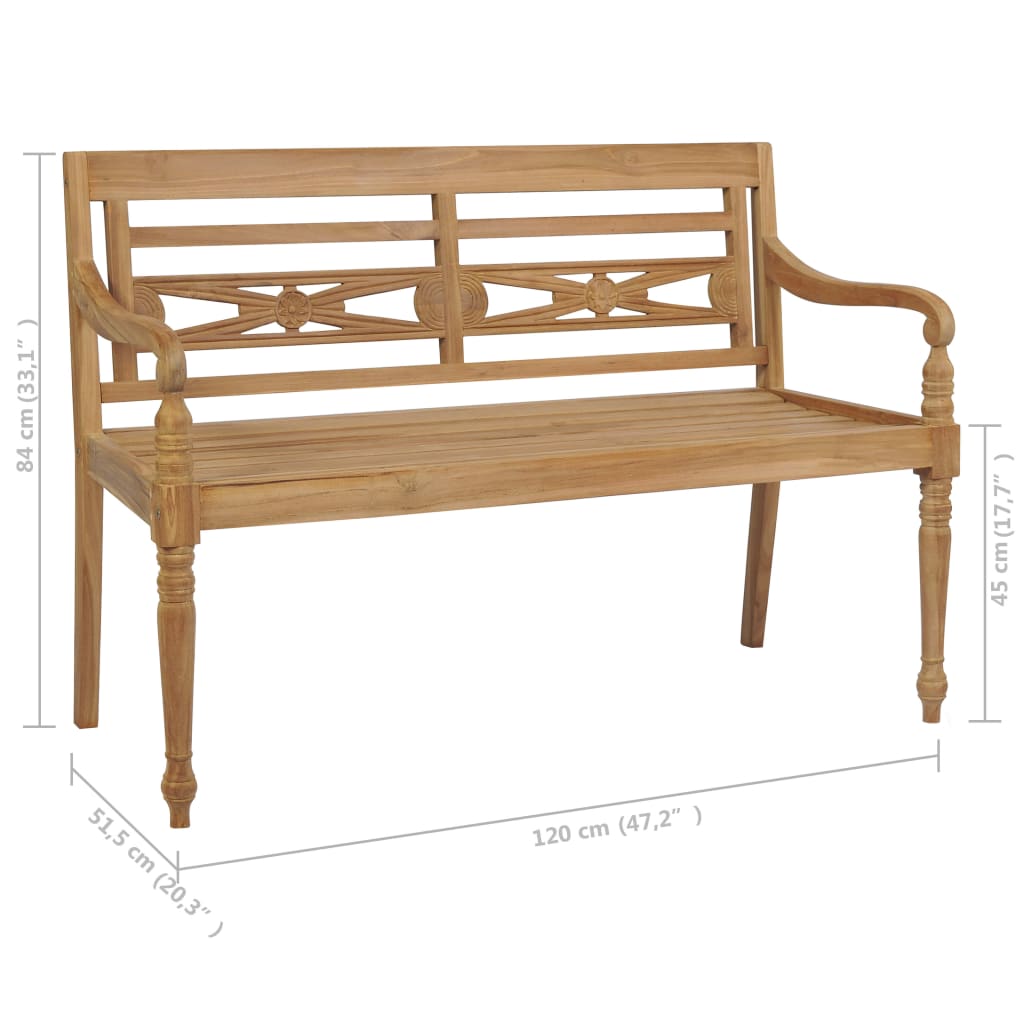 Panca Batavia con Cuscino Rosso 120 cm in Massello di Teak