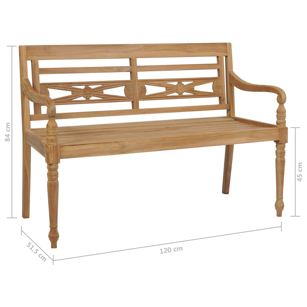 Panca Batavia con Cuscino Blu Reale 120 cm in Massello di Teak