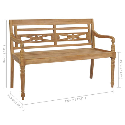 Panca Batavia con Cuscino Antracite 120 cm in Massello di Teak