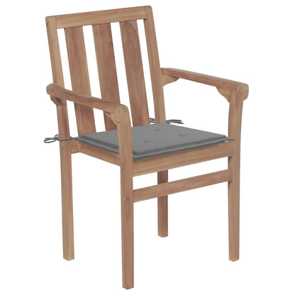 Garden Chairs 2 pcs with Gray Solid Teak Cushions