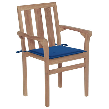 Garden Chairs 2 pcs with Royal Blue Solid Teak Cushions