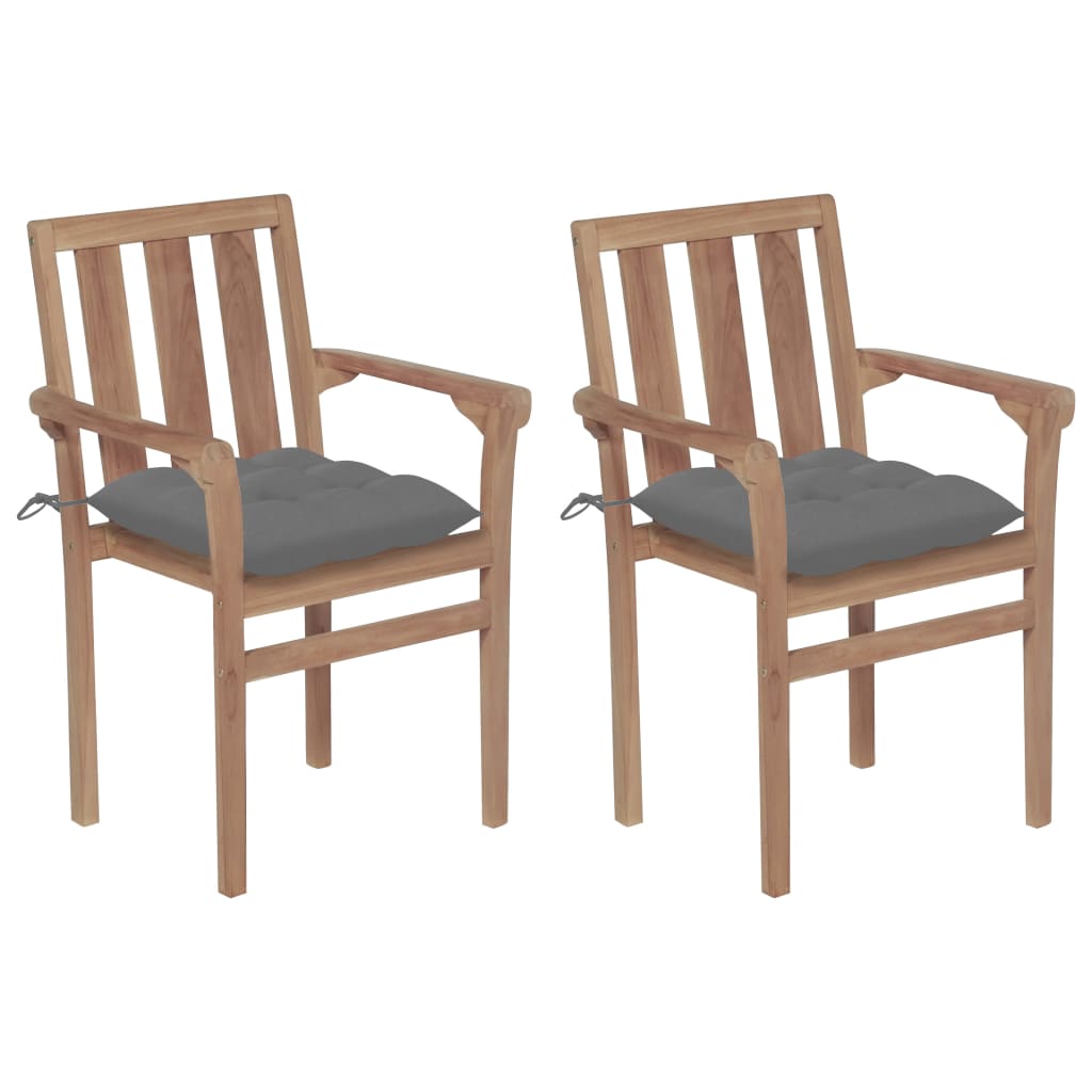 Garden Chairs 2pcs with Solid Teak Gray Cushions