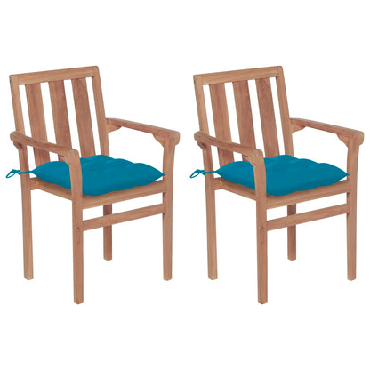 Garden Chairs 2 pcs with Light Blue Cushions in Solid Teak