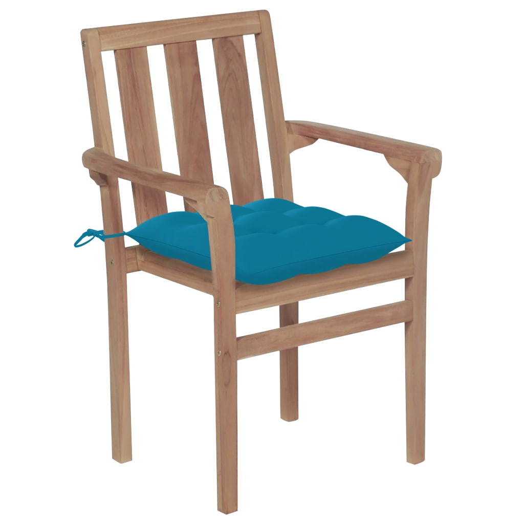Garden Chairs 2 pcs with Light Blue Cushions in Solid Teak