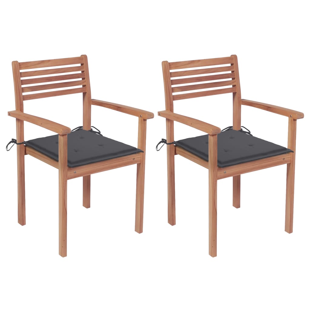 Garden Chairs 2 pcs with Anthracite Solid Teak Cushions