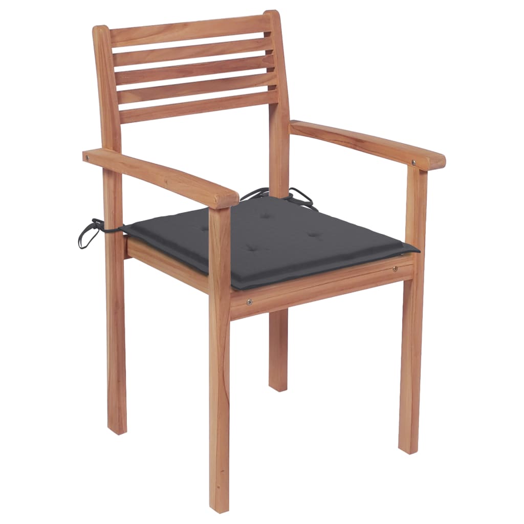 Garden Chairs 2 pcs with Anthracite Solid Teak Cushions