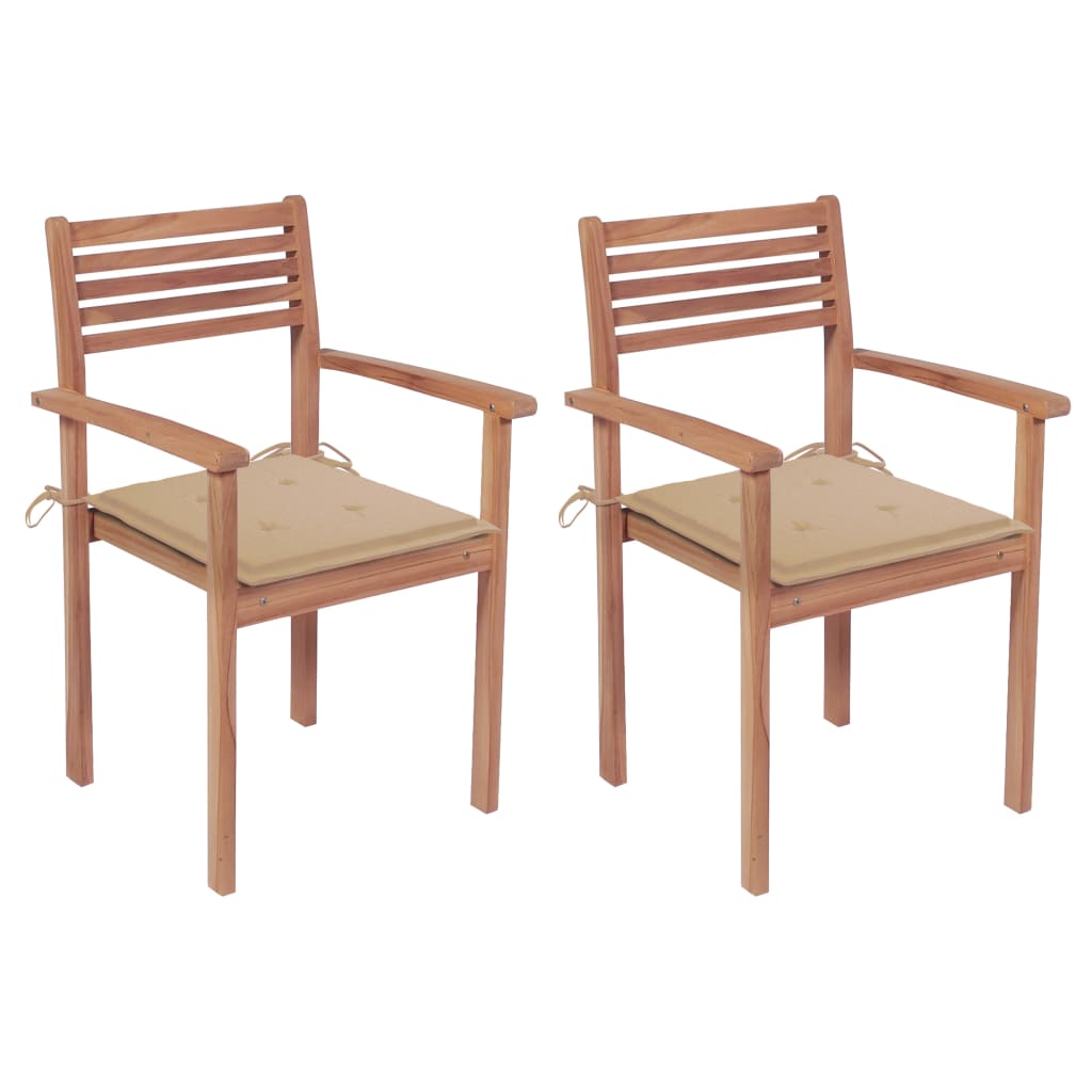 Sedie da Giardino 2 pz con Cuscini Beige Massello di Teak