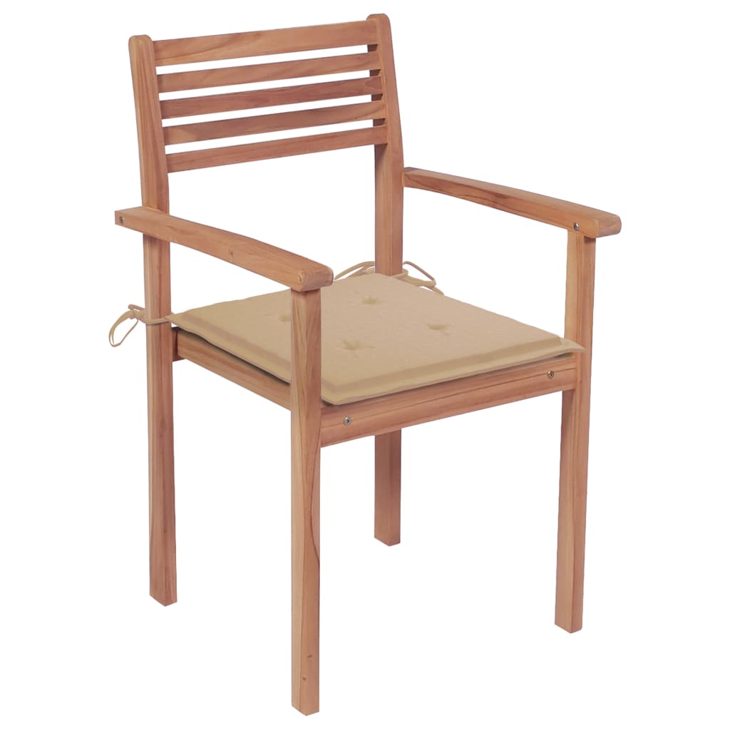 Sedie da Giardino 2 pz con Cuscini Beige Massello di Teak