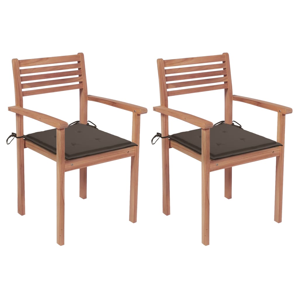 Garden Chairs 2 pcs and Solid Teak Taupe Cushions