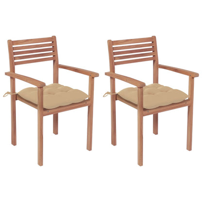 Sedie da Giardino 2 pz con Cuscini Beige Massello di Teak